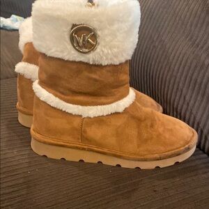 Brown and White Faux Fur Boots